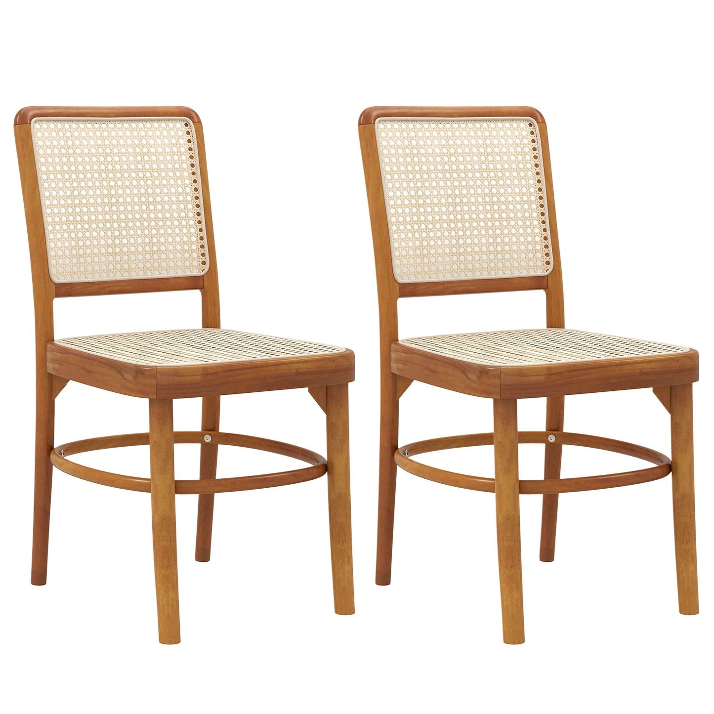 Set of 2 Boho Dining Chairs Rattan with Teak Wood Structure and Footrests, Natural Dining Chairs Natural  at Gallery Canada