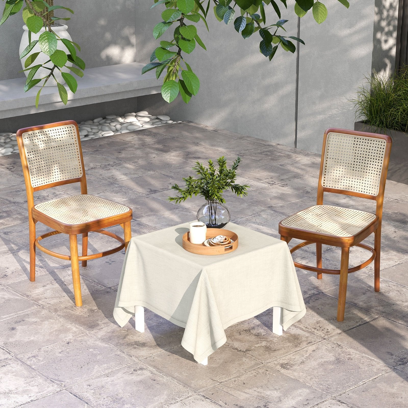 Set of 2 Boho Dining Chairs Rattan with Teak Wood Structure and Footrests, Natural Dining Chairs   at Gallery Canada