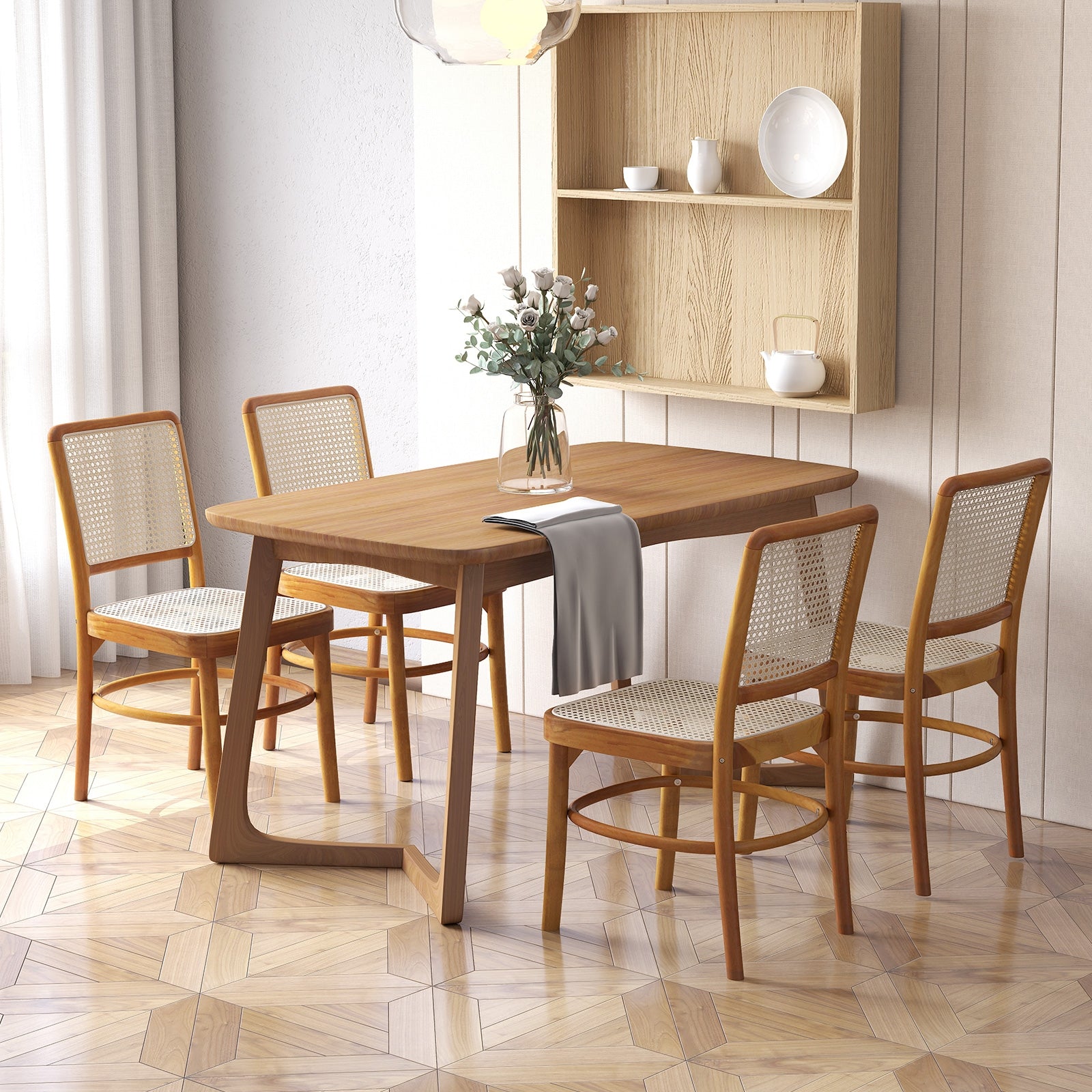 Set of 2 Boho Dining Chairs Rattan with Teak Wood Structure and Footrests, Natural Dining Chairs   at Gallery Canada