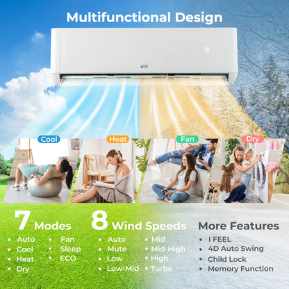 36000 BTU 2 Zone 21.5 SEER2 Mini Split AC with Heat Pump-12K + 12K, White Mini Split Air Conditioners   at Gallery Canada