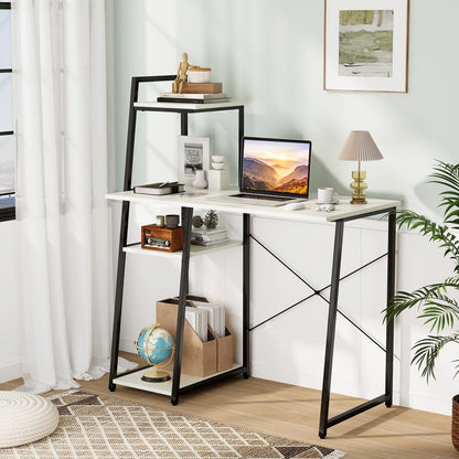 Compact Computer Desk Workstation with 4 Tier Shelves for Home and Office, White Writing Desks   at Gallery Canada