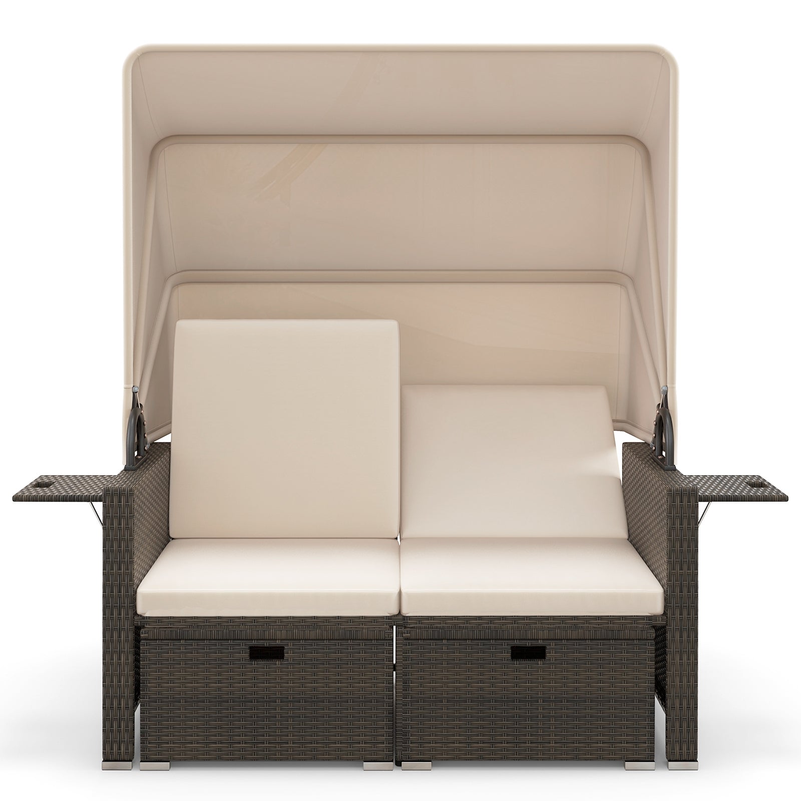 Outdoor Patio Rattan Daybed with Retractable Canopy and Adjustable Backrests, Beige Outdoor Sectionals Beige  at Gallery Canada