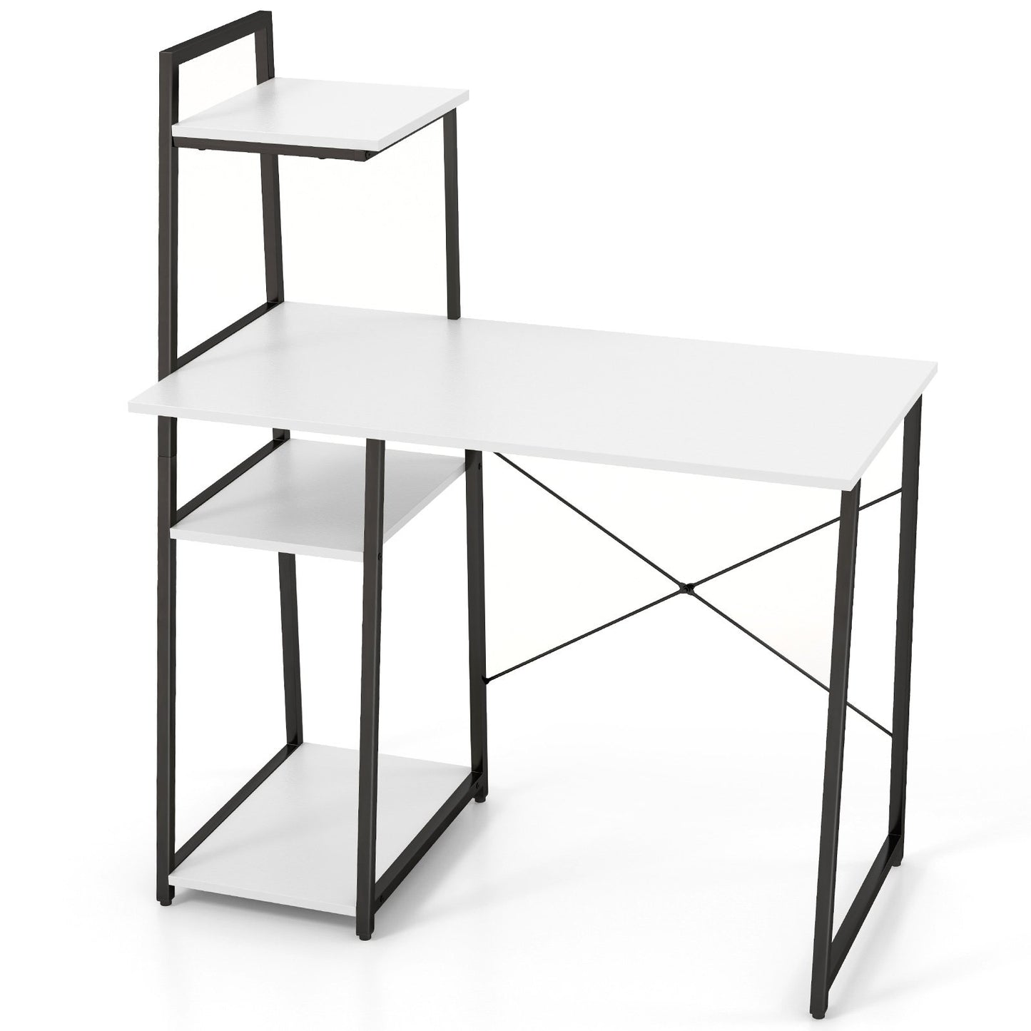 Compact Computer Desk Workstation with 4 Tier Shelves for Home and Office, White Writing Desks   at Gallery Canada