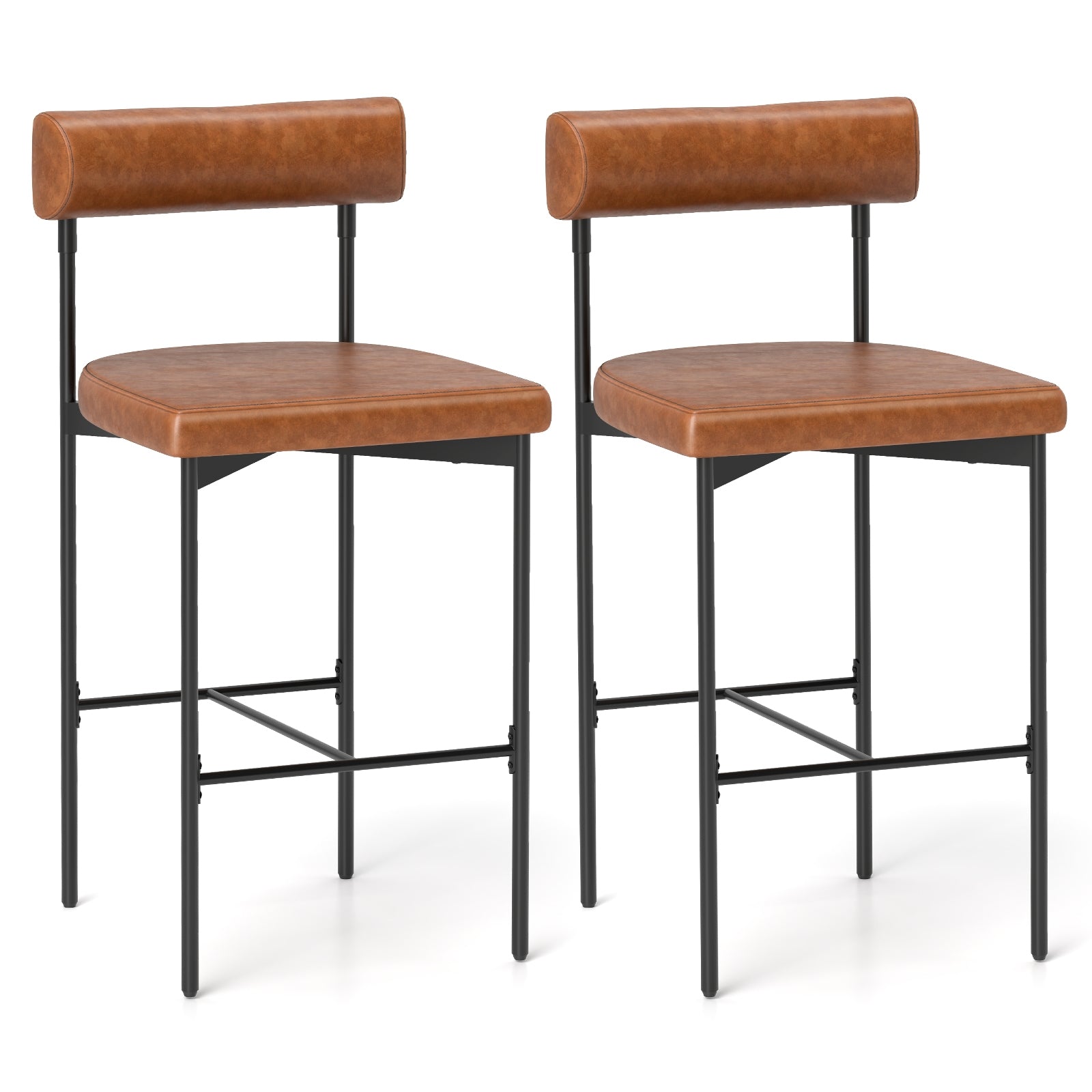 20 Inch Upholstered Bar Stools Set of 2 Counter Height Bar Chairs with  Backrest, Brown Bar Stools Brown  at Gallery Canada