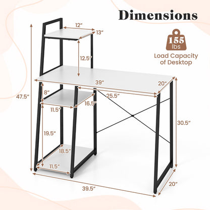 Compact Computer Desk Workstation with 4 Tier Shelves for Home and Office, White Writing Desks   at Gallery Canada