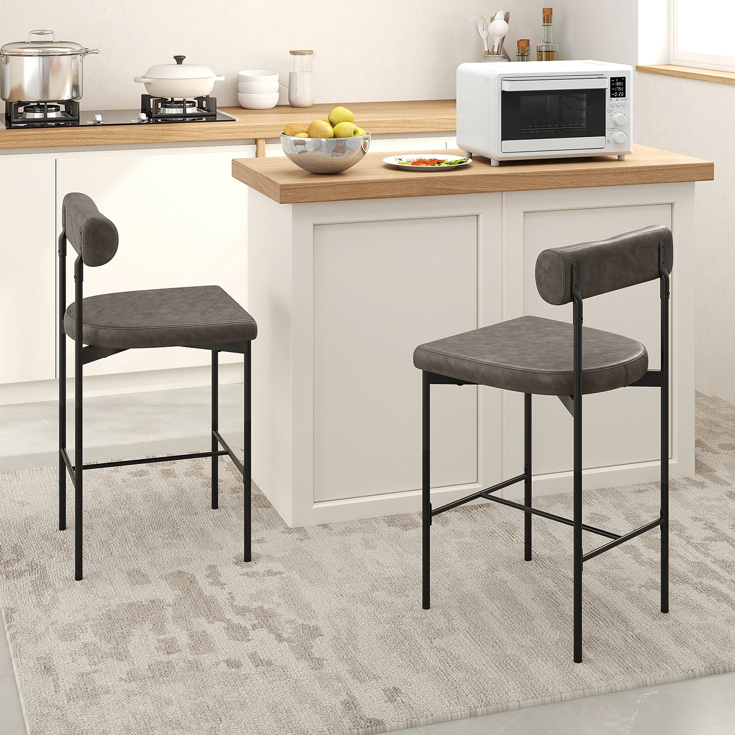 20 Inch Upholstered Bar Stools Set of 2 Counter Height Bar Chairs with  Backrest, Gray Bar Stools   at Gallery Canada