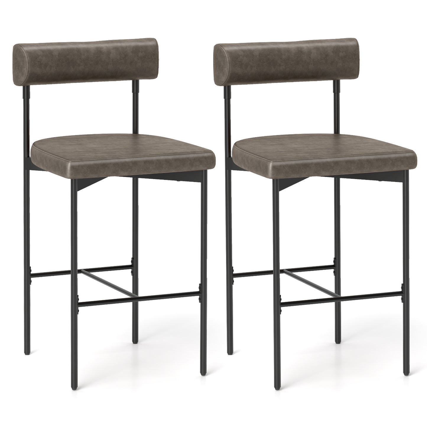 20 Inch Upholstered Bar Stools Set of 2 Counter Height Bar Chairs with  Backrest, Gray Bar Stools Gray  at Gallery Canada