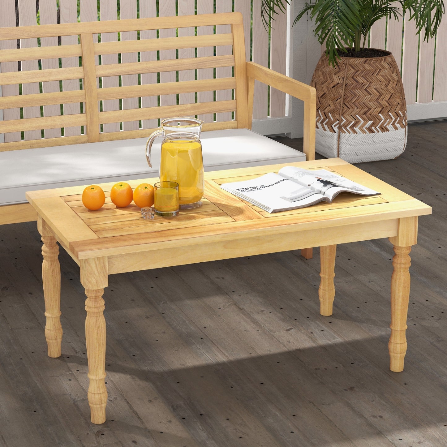 Patio Coffee Table with Solid Teak Wood Structure and Slatted Tabletop, Natural Patio Coffee Tables   at Gallery Canada