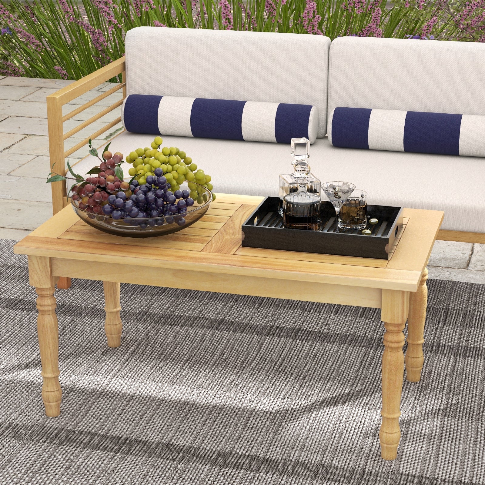 Patio Coffee Table with Solid Teak Wood Structure and Slatted Tabletop, Natural Patio Coffee Tables   at Gallery Canada