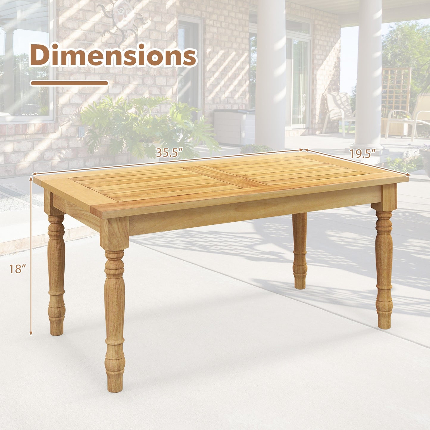 Patio Coffee Table with Solid Teak Wood Structure and Slatted Tabletop, Natural Patio Coffee Tables   at Gallery Canada