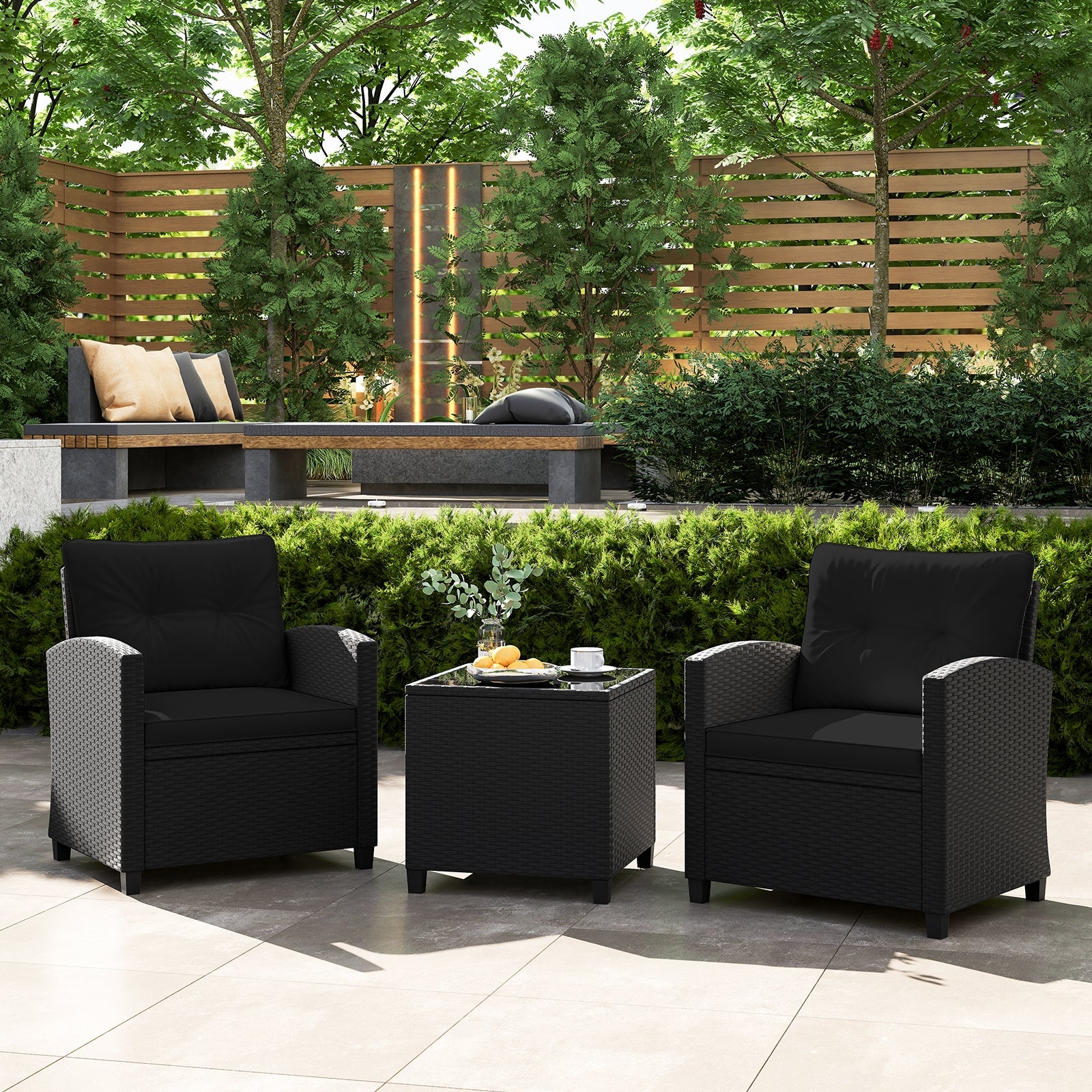 3 Pieces Patio Furniture Set with Tempered Glass Coffee Table, Black Patio Conversation Sets   at Gallery Canada