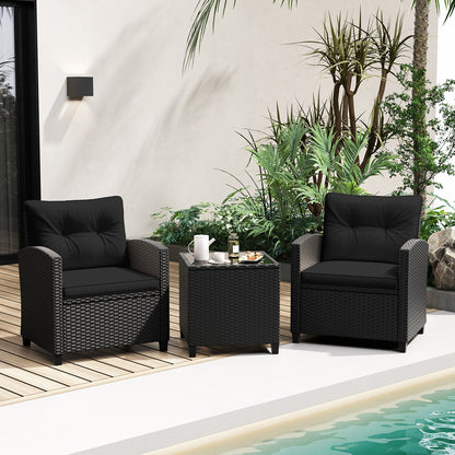 3 Pieces Patio Furniture Set with Tempered Glass Coffee Table, Black Patio Conversation Sets   at Gallery Canada