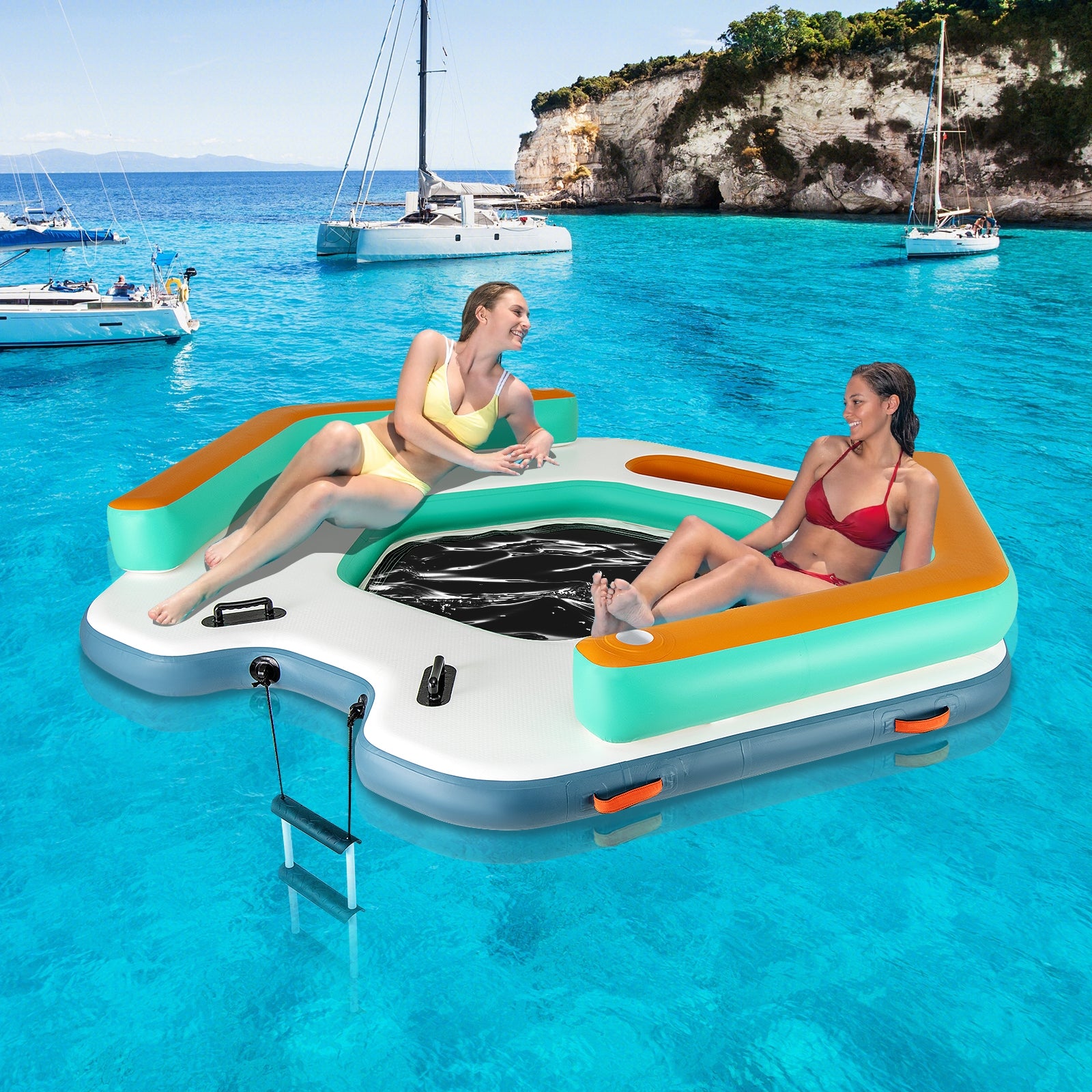 8.7 Feet Inflatable Floating Dock with Detachable Ladder and Mesh Swim Lounge, Multicolor Swimming   at Gallery Canada