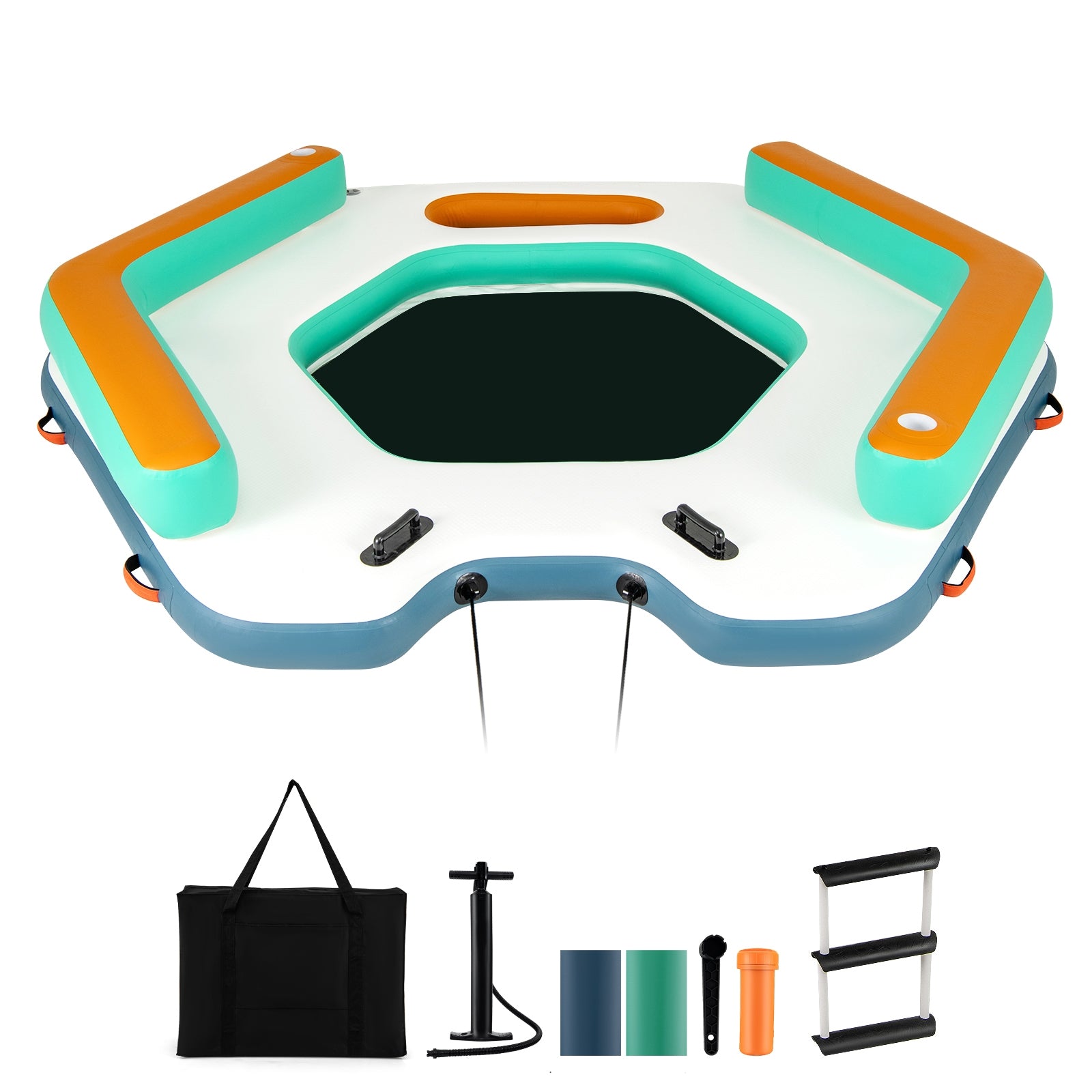 8.7 Feet Inflatable Floating Dock with Detachable Ladder and Mesh Swim Lounge, Multicolor Swimming   at Gallery Canada