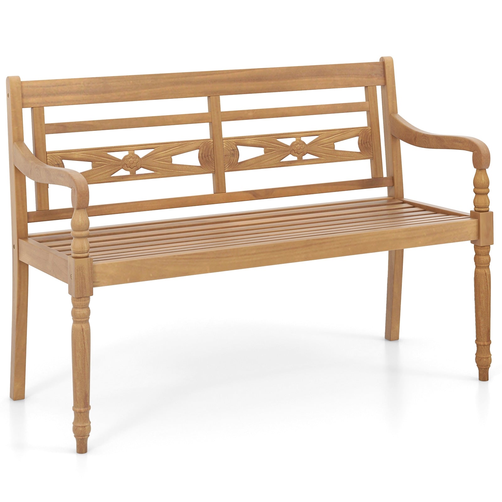 2-Person Teak Wood Patio Bench with Wide Backrest and Curved Armrests, Natural Patio Bar Furniture Natural  at Gallery Canada