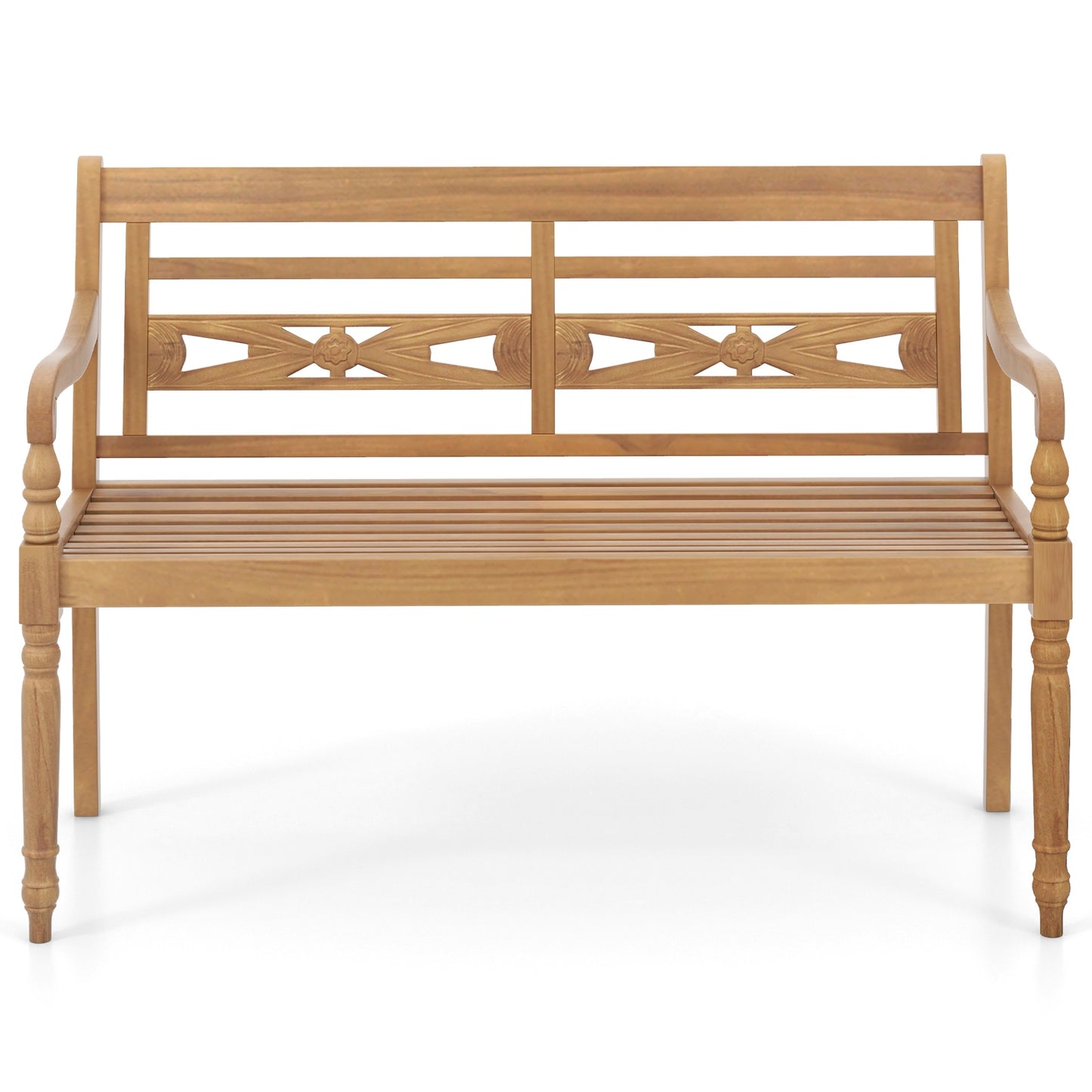 2-Person Teak Wood Patio Bench with Wide Backrest and Curved Armrests, Natural Patio Bar Furniture   at Gallery Canada