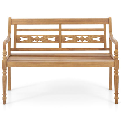 2-Person Teak Wood Patio Bench with Wide Backrest and Curved Armrests, Natural Patio Bar Furniture   at Gallery Canada