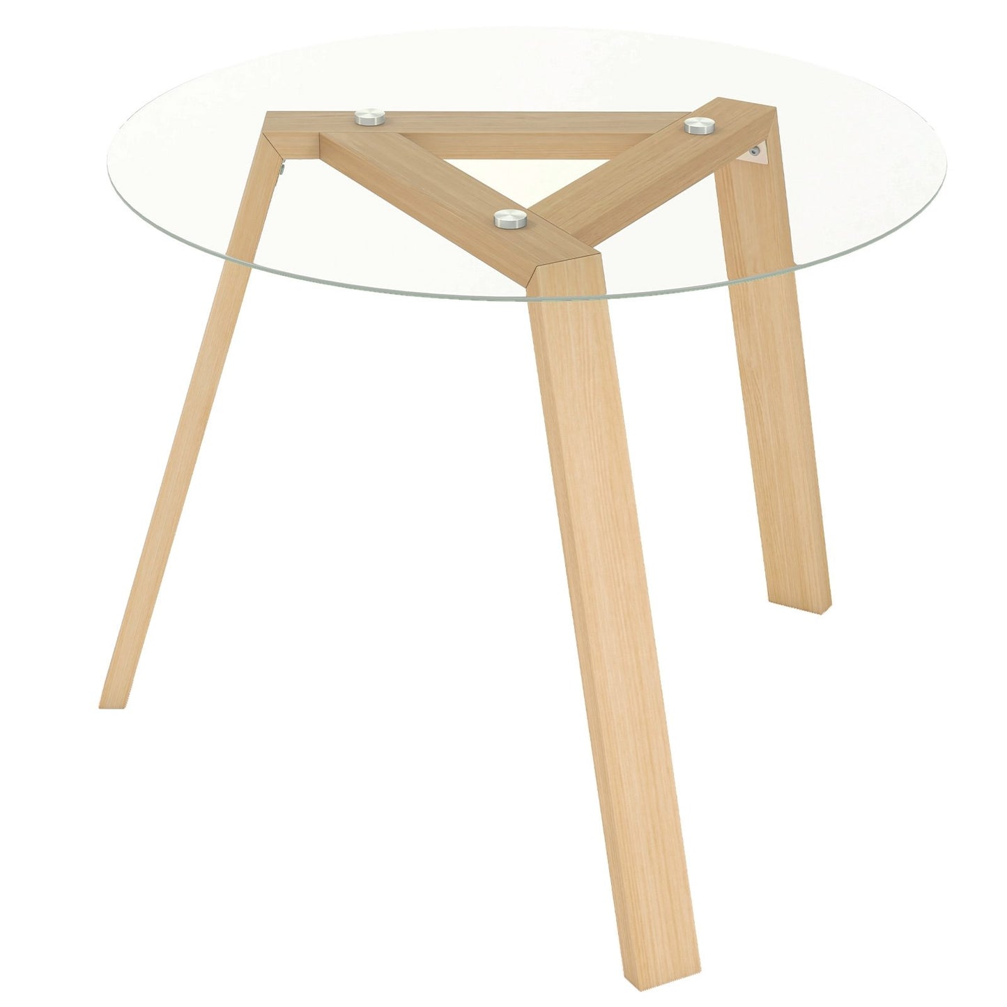 35.5 Inches Round Glass Dining Table for 4 with Rubber Wood Frame, Natural Dining Tables Natural  at Gallery Canada