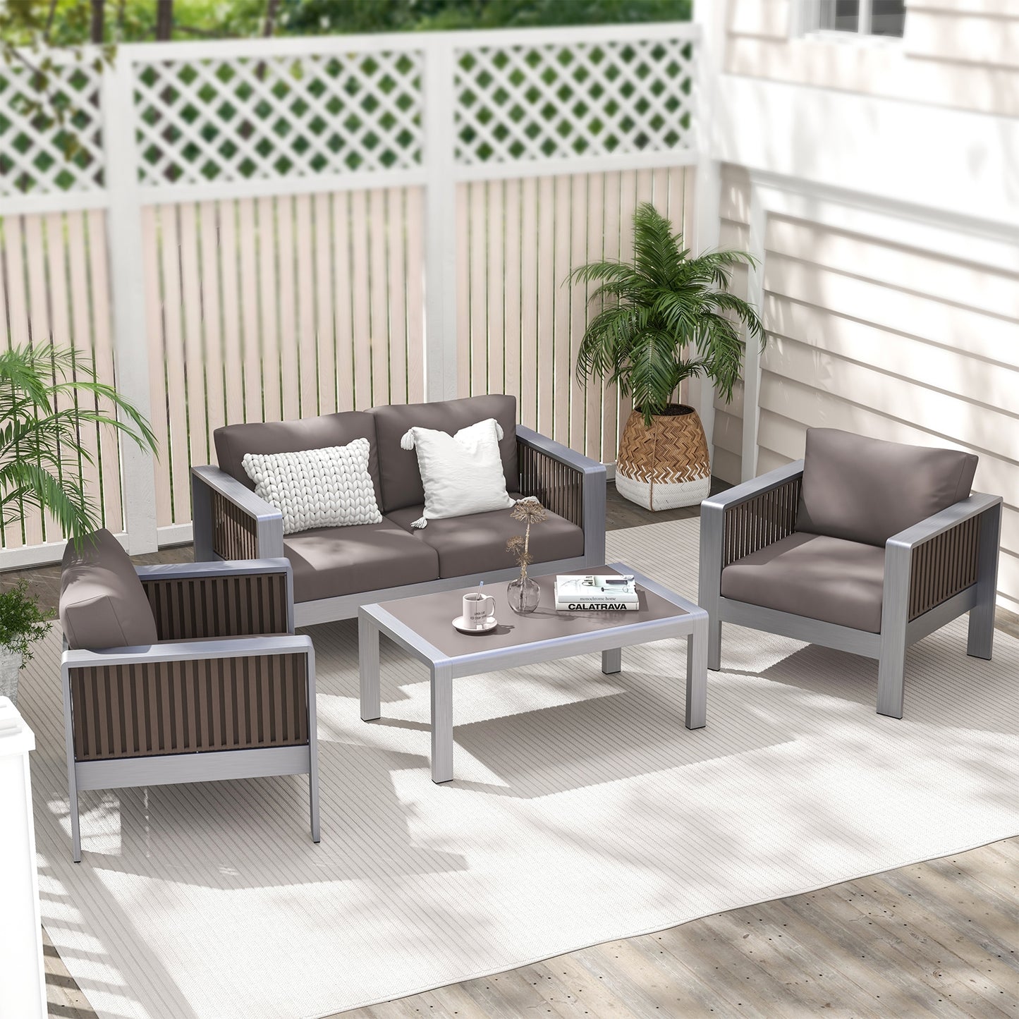 Patio Furniture Aluminum Armchair with Thick Back and Seat Cushion, Gray Patio Conversation Sets   at Gallery Canada