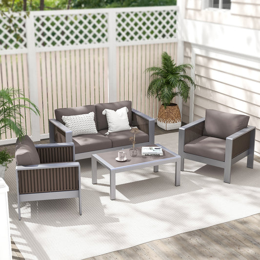 Patio Furniture Aluminum Armchair with Thick Back and Seat Cushion, Gray Patio Conversation Sets Gray  at Gallery Canada