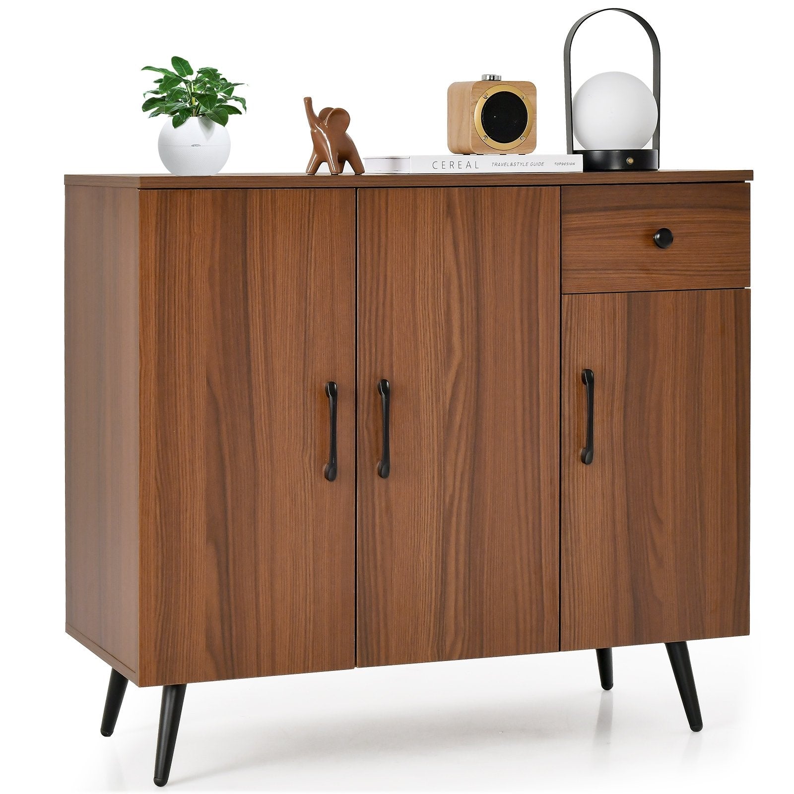 Sideboard Cabinet with 3 Doors and Pull out Drawer Adjustable Shelves, Walnut Cabinets & Chests Walnut at Gallery Canada