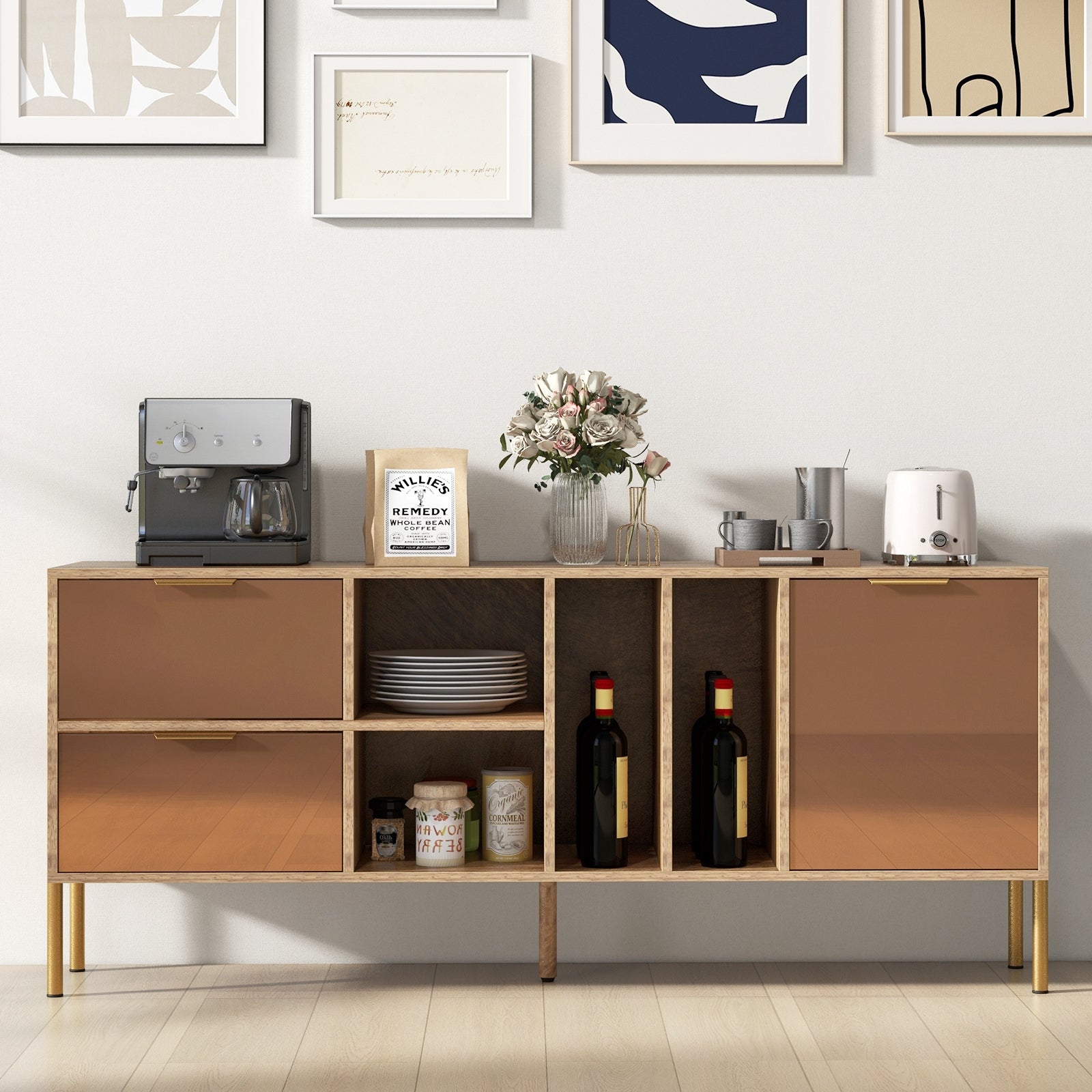 Mirrored Buffet Cabinet with 2 Drawers and 1 Door for Living Room, Natural Cabinets & Chests   at Gallery Canada