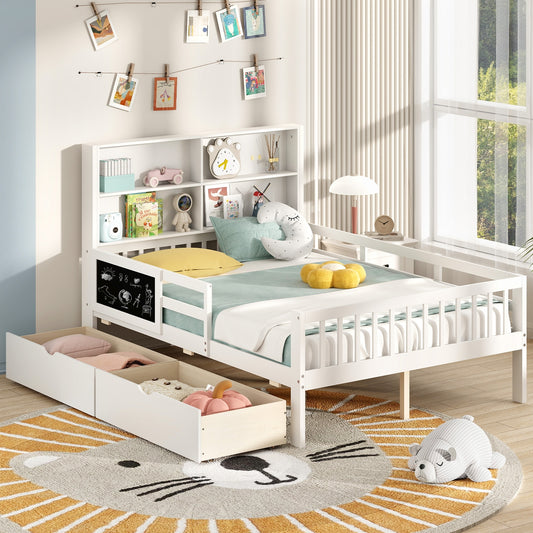 Twin/Full Size Bed Frame with 2 Drawers and Bookcase for Boys and Girls-Full Size Toddler Beds Full Size  at Gallery Canada