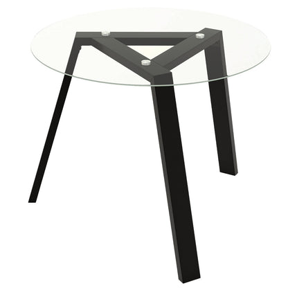 35.5 Inches Round Glass Dining Table for 4 with Rubber Wood Frame, Black Dining Tables Black  at Gallery Canada