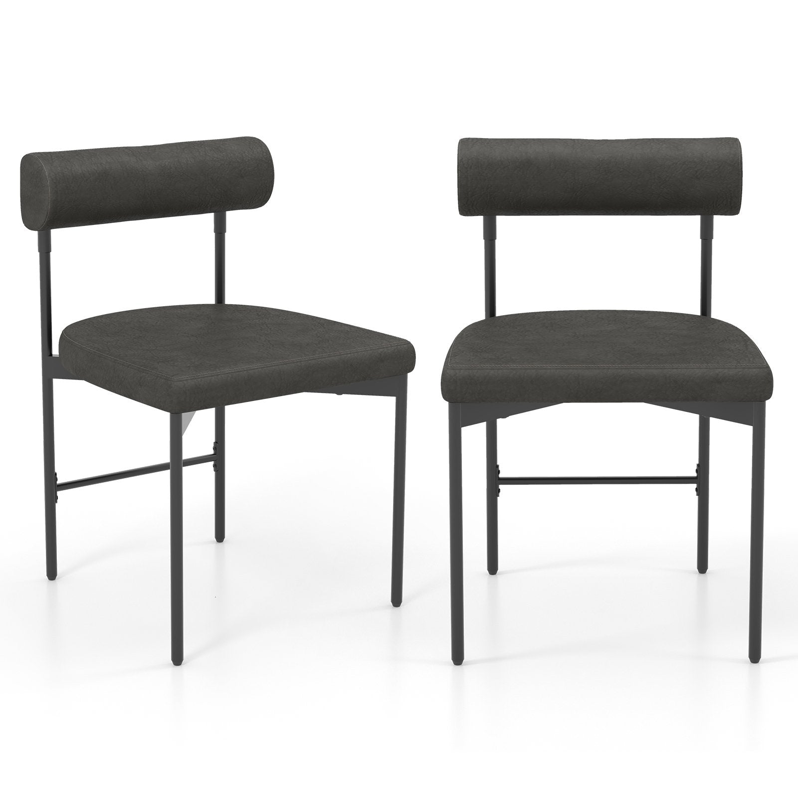 Faux Leather Upholstered Kitchen Side Chair Set of 2 with Curved and Padded Backrest, Gray Bar Stools Gray  at Gallery Canada