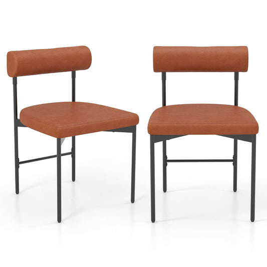 Faux Leather Upholstered Kitchen Side Chair Set of 2 with Curved and Padded Backrest, Brown Bar Stools Brown  at Gallery Canada