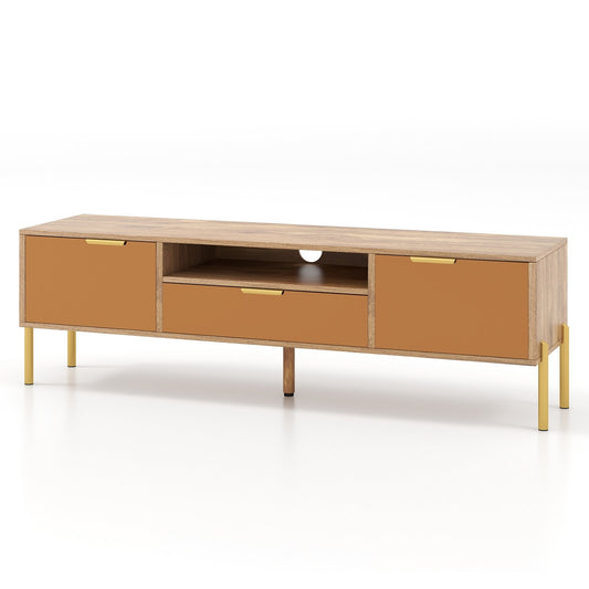 Mirrored TV Stand for TV up to 65 Inch with Spacious Tabletop and 2 Storage Cabinets, Natural Entertainment Centers & TV Stands Natural  at Gallery Canada