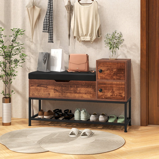 Entryway Bench with Flip Top Box and 2 Door Cabinets for Entryway, Rustic Brown Shoe Racks & Storage Benches Rustic Brown  at Gallery Canada