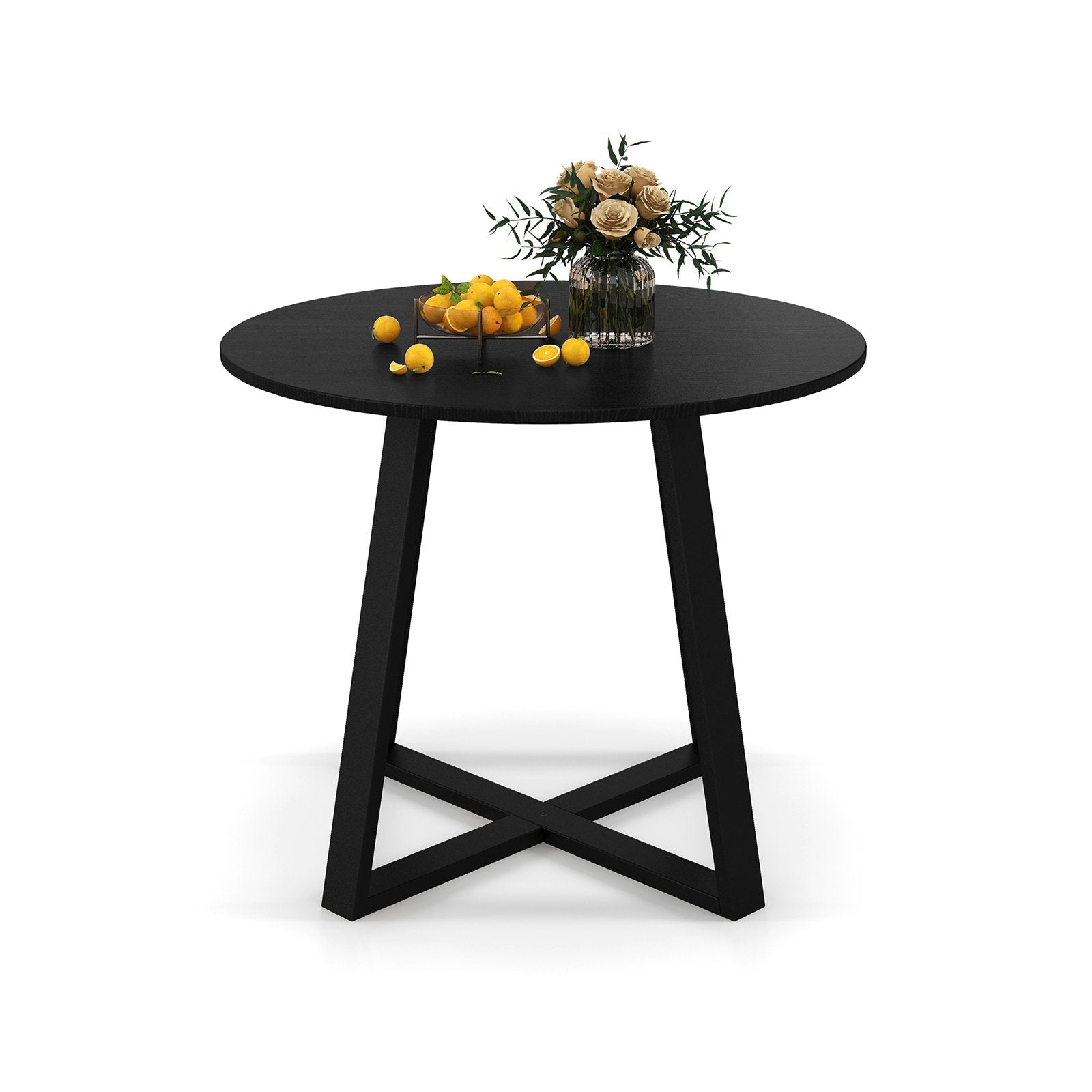 36 Inch Mid-Century Round Dining Table with Pedestal Base for Dining Room, Black Dining Tables Black  at Gallery Canada