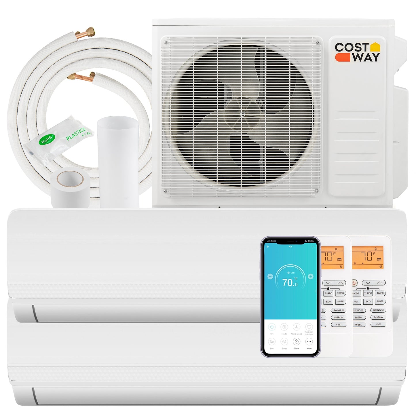 18000 BTU 2 Zone 20 SEER2 Mini Split AC with Heat Pump-12K + 12K, White Mini Split Air Conditioners 12K + 12K White  at Gallery Canada