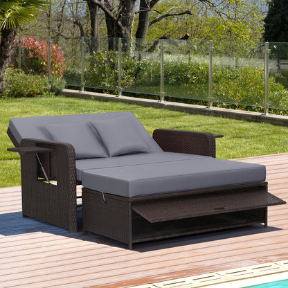 Patio Rattan Daybed with 4-Level Adjustable Backrest and Retractable Side Tray, Gray Outdoor Sectionals   at Gallery Canada