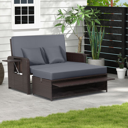 Patio Rattan Daybed with 4-Level Adjustable Backrest and Retractable Side Tray, Gray Outdoor Sectionals   at Gallery Canada