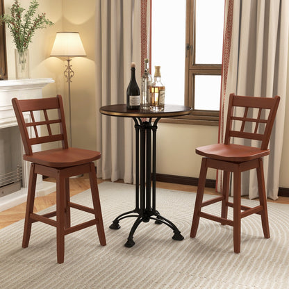 Counter Height Barstools Set of 2 with 6-Grid Hollow Back and Seat, Walnut Bar Stools   at Gallery Canada