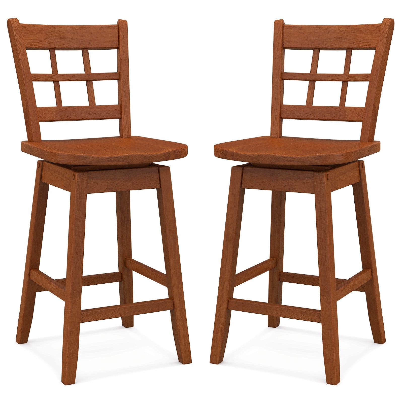 Counter Height Barstools Set of 2 with 6-Grid Hollow Back and Seat, Walnut Bar Stools Walnut  at Gallery Canada