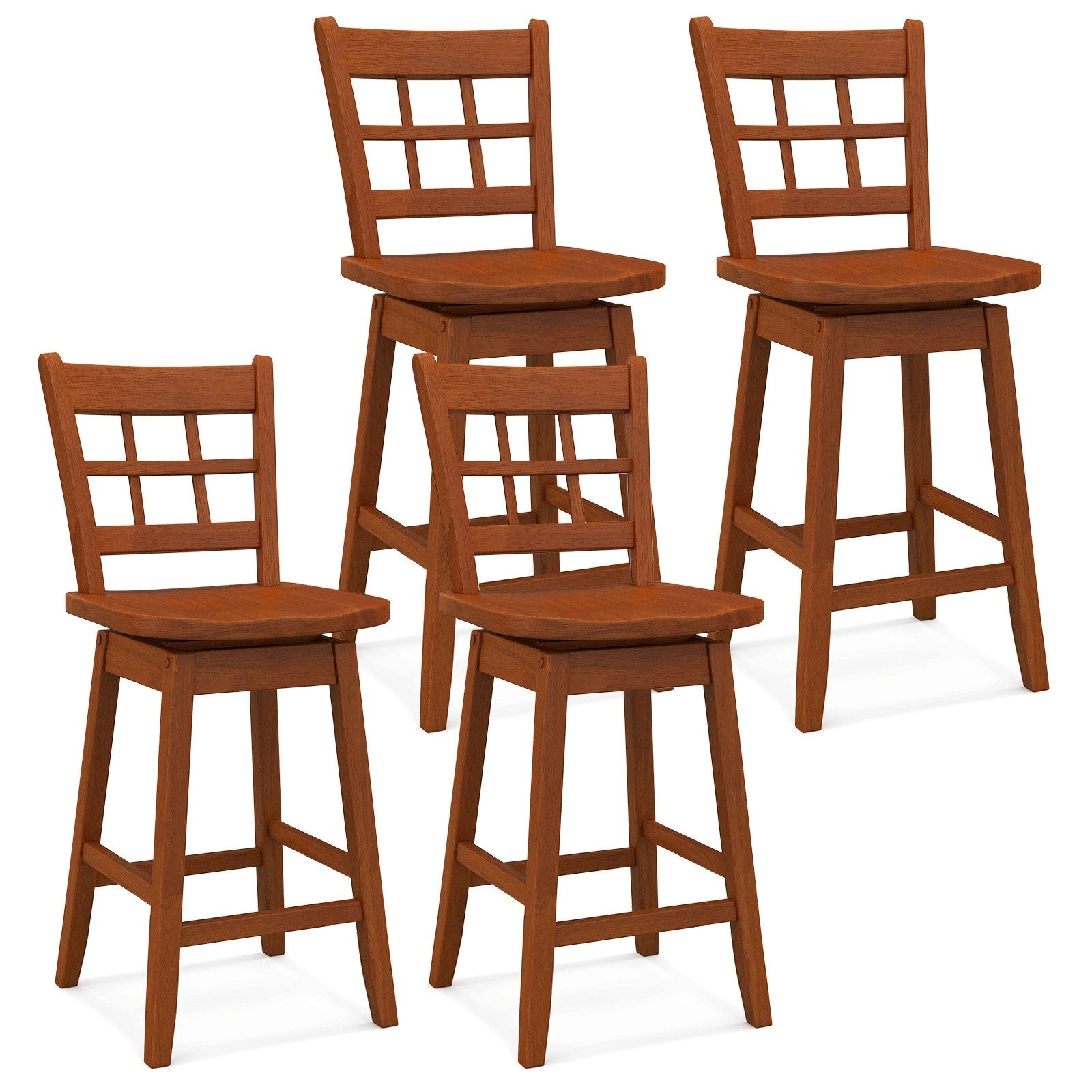 Counter Height Barstools Set of 2 with 6-Grid Hollow Back and Seat, Walnut Bar Stools   at Gallery Canada