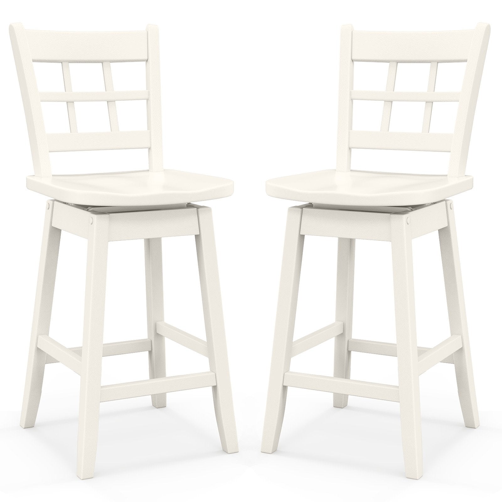 Counter Height Barstools Set of 2 with 6-Grid Hollow Back and Seat, White Bar Stools White  at Gallery Canada