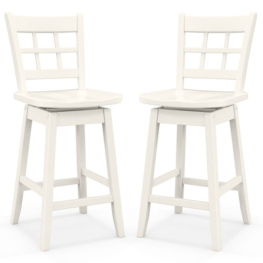 Counter Height Barstools Set of 2 with 6-Grid Hollow Back and Seat, White Bar Stools White  at Gallery Canada