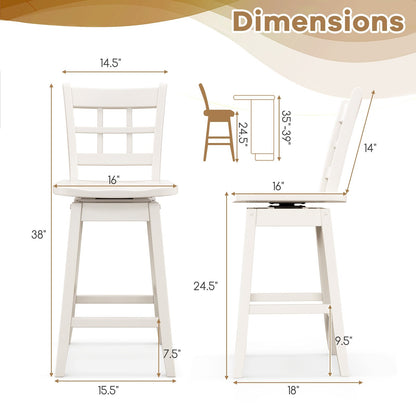 Counter Height Barstools Set of 2 with 6-Grid Hollow Back and Seat, White Bar Stools   at Gallery Canada