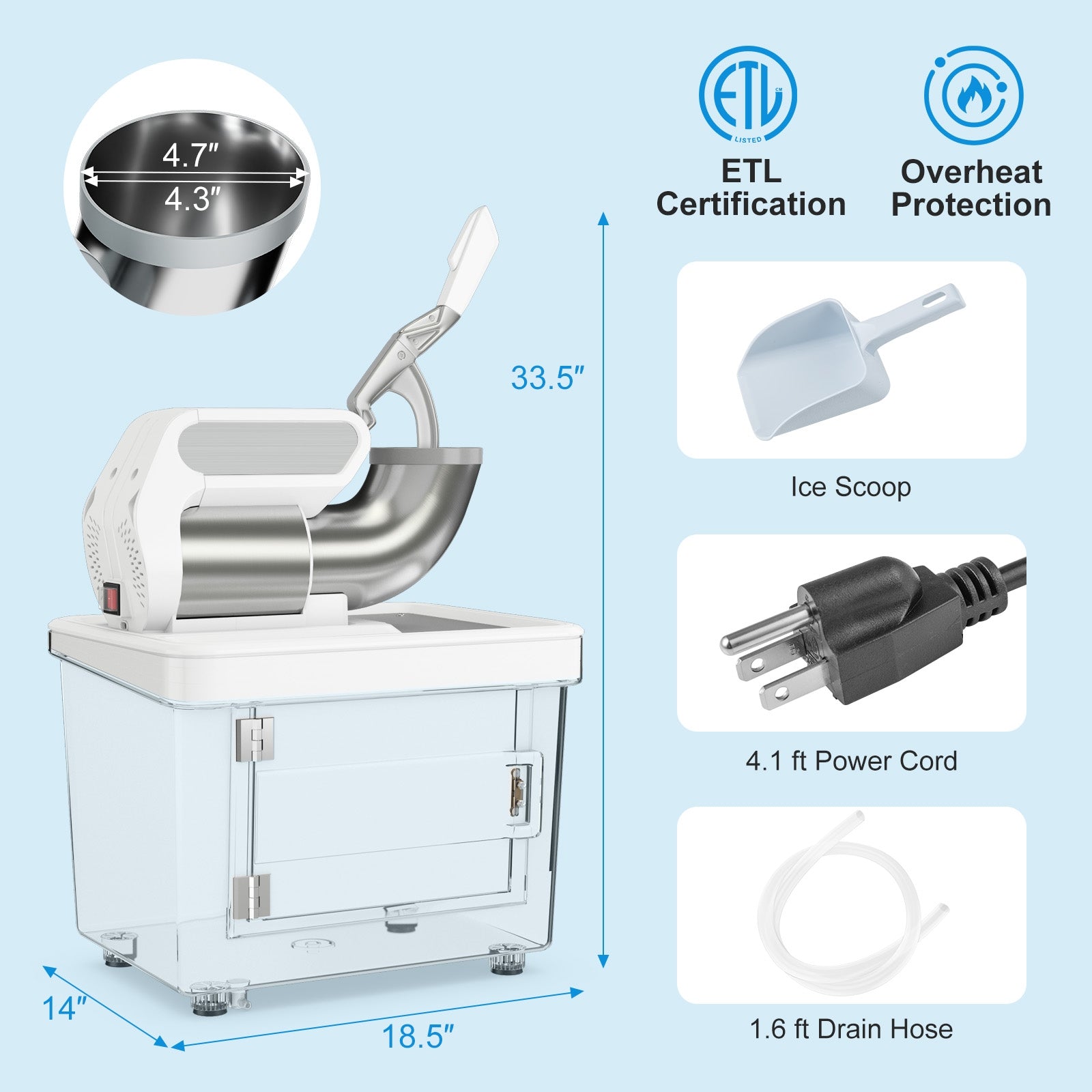 300W Commercial Ice Crusher with Dual Blades and Safety Switch, White Ice Crushers & Shavers   at Gallery Canada