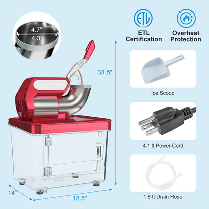 300W Commercial Ice Crusher with Dual Blades and Safety Switch, Red Ice Crushers & Shavers   at Gallery Canada