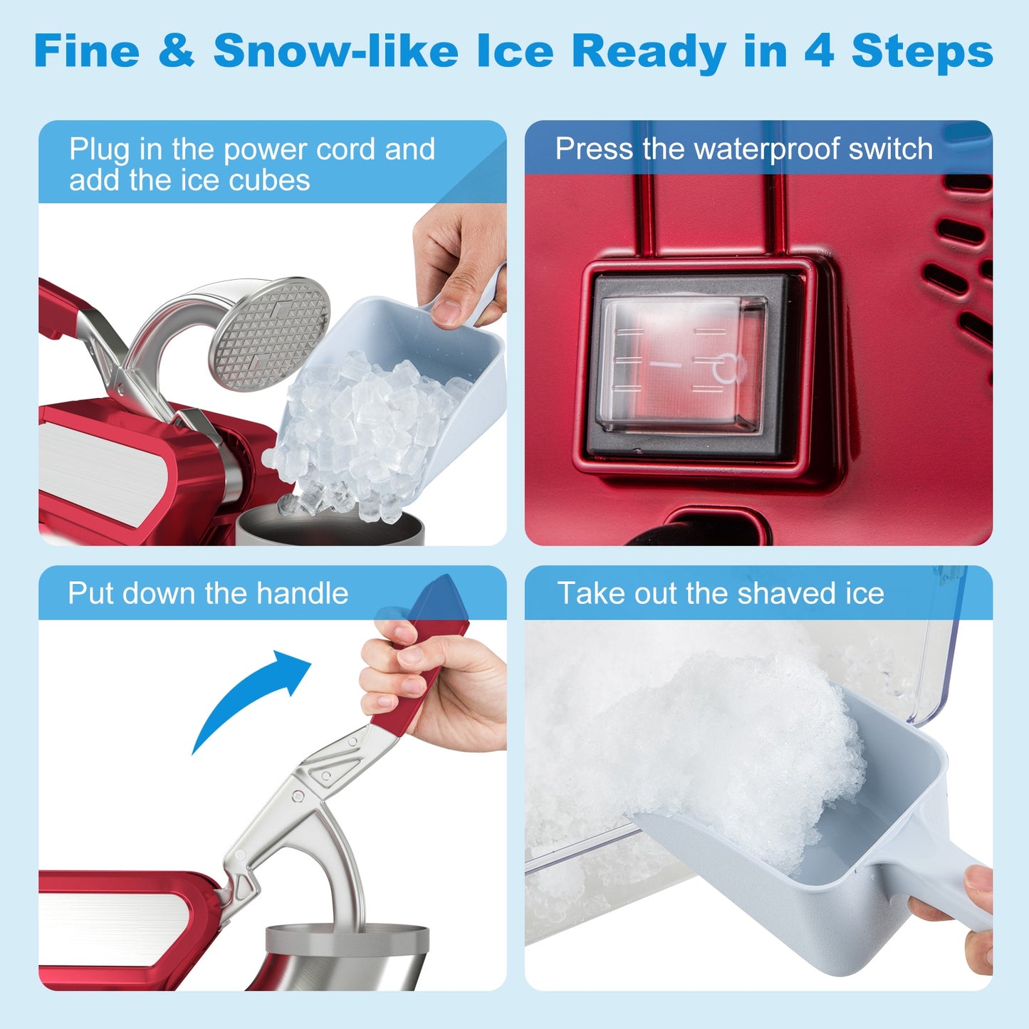 300W Commercial Ice Crusher with Dual Blades and Safety Switch, Red Ice Crushers & Shavers   at Gallery Canada