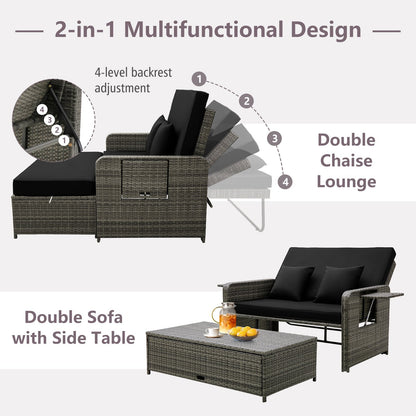 Patio Wicker Loveseat Sofa with Multipurpose Ottoman and Retractable Side Tray, Black Patio Furniture Sets   at Gallery Canada