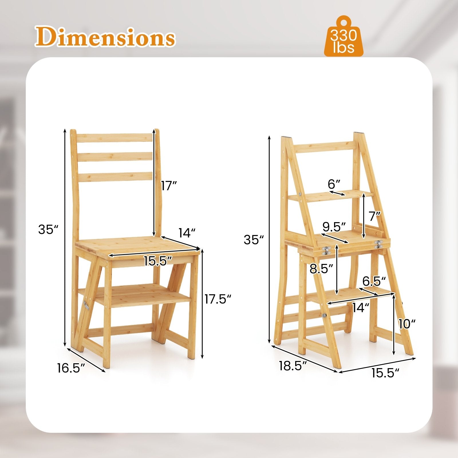 Multifunctional 3-in-1 Ladder Chair Display Plant Stand for Library Kitchen Office, Natural Patio Dining Chairs   at Gallery Canada