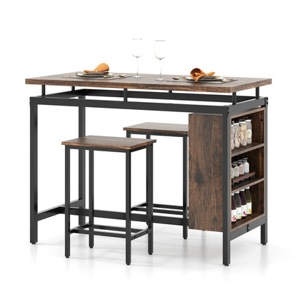 3 Pieces Dining Table Set with 3-Tier Storage Shelf and Metal Frame, Brown Dining Room Sets   at Gallery Canada