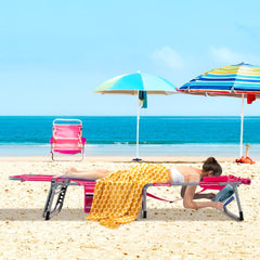 5-position Outdoor Folding Chaise Lounge Chair, Rose Red
