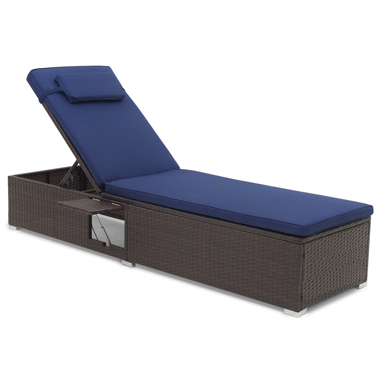 Outdoor PE RattanChaise Lounge with 6-level Backrest, Navy Outdoor Chaise Lounges   at Gallery Canada